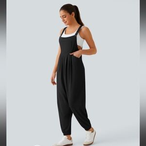 HALARA Black Overalls Waffle Knit Cuffed Jumpsuit Women’s XS Reg NWT